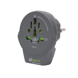   q2power 1.100110-TH utazóadapter, World to Europe USB, USB 5V 2.4A, max. 16 A, 250 V - 4000 W teljesítmény