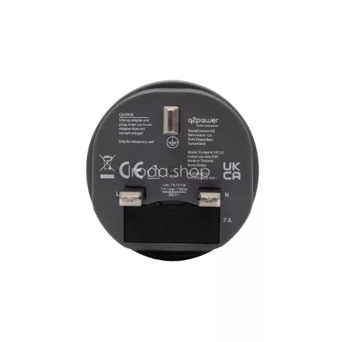 Q2POWER 1.200100-TH utazóadapter, Europe to UK, bemeneti feszültség: 100-250 V, 7 A, teljesítmény:100V-700W/250V-1750W