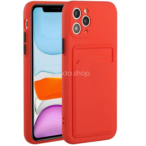 Xiaomi Poco M3, Szilikon tok, kártyatartóval, Wooze Card Slot, piros