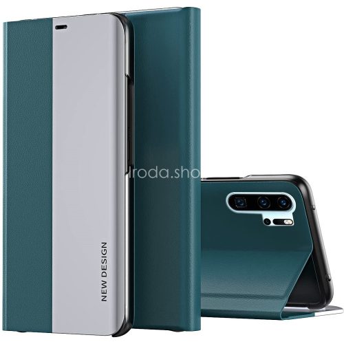 Huawei P40, Oldalra nyíló tok, stand, Wooze Silver Line, sötétzöld