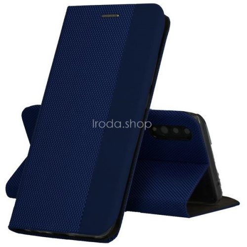 Apple iPhone 13 Pro Max, Oldalra nyíló tok, stand, textil minta, BookCover, sötétkék