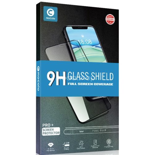 Samsung Galaxy M20 SM-M205F, Kijelzővédő fólia, ütésálló fólia (az íves részre is!), Tempered Glass (edzett üveg), Full Glue, Mocolo, fekete