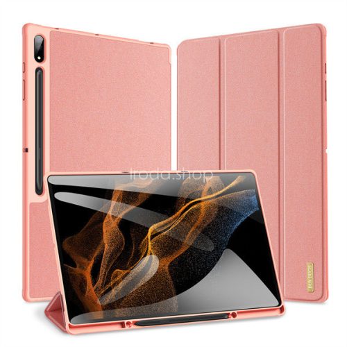 Samsung Galaxy Tab S8 Ultra 14.6 SM-X900 / X906, mappa tok, Trifold, érintőceruza tartó, Dux Ducis Domo, rózsaszín