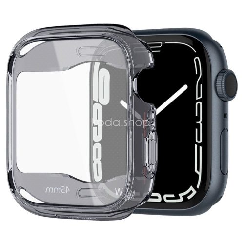 Apple Watch 7-9 (45 mm), Szilikon védőkeret, ütésálló, szíj nélkül, Spigen Ultra Hybrid, átlátszó/szürke