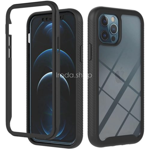 Google Pixel 5a, Szilikon hátlap és műanyag előlapi tok, elő- és hátlapi üveggel, közepsen ütésálló, Wooze Power Case, fekete