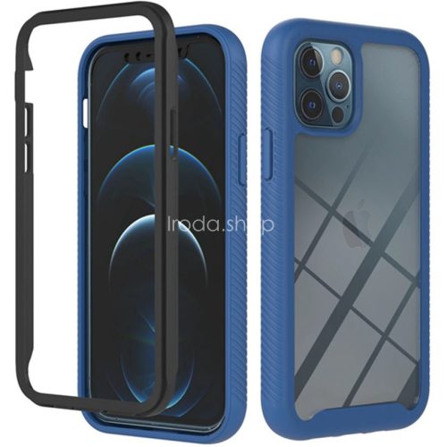 Motorola Moto G100 / Edge S, Szilikon hátlap és műanyag előlapi tok, elő- és hátlapi üveggel, közepsen ütésálló, Wooze Power Case, fekete/kék