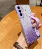 Apple iPhone XS Max, Szilikon tok, közepesen ütésálló, kézpánttal, színátmenetes, csillogó minta, Wooze Strap Star, mintás/lila