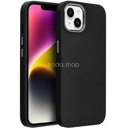 Apple iPhone 11, Szilikon tok, közepesen ütésálló, fémhatású kamera keret, Frame Case, fekete