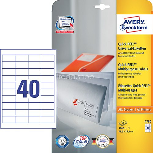 Etikett címke univerzális 4780 fehér QuickPEEL 48,5x25,4mm 25ív Avery