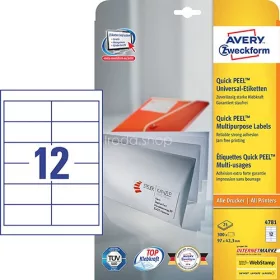   Etikett címke univerzális 4781 fehér QuickPEEL 97x42,3mm 25ív Avery