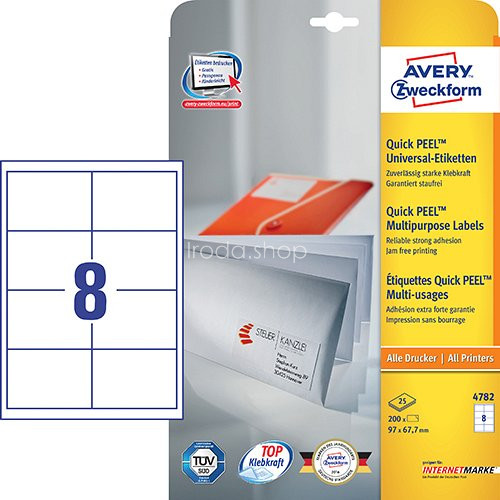 Etikett címke univerzális 4782 fehér QuickPEEL 97x67,7mm Avery