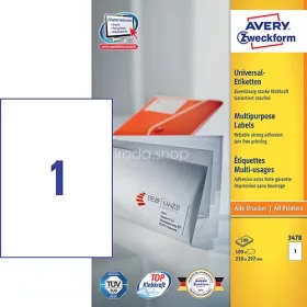 Etikett címke univerzális 3478 fehér 210x297mm Avery
