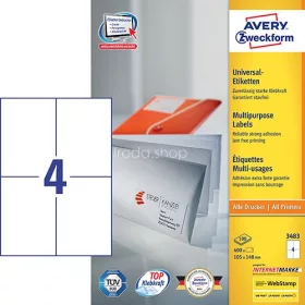 Etikett címke univerzális 3483 fehér 105x148mm Avery
