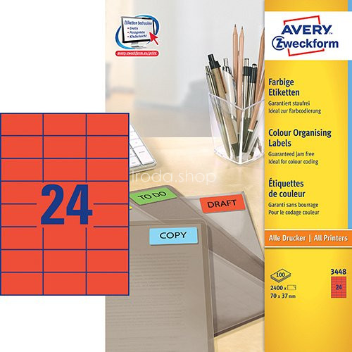 Etikett címke speciális 3450 70x37mm 100ív Avery (piros)