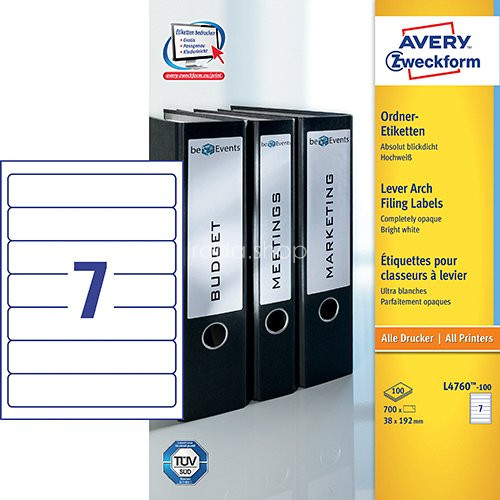 Etikett címke Iratrendező L4760-100 fehér 192x38mm 100ív Avery