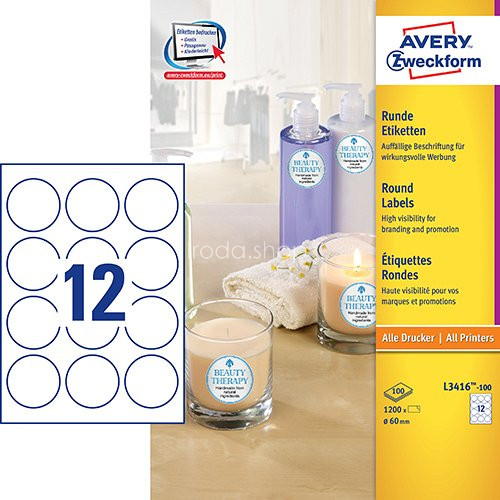 Etikett címke speciális L3416-100 fehér kör 60mm 100ív Avery