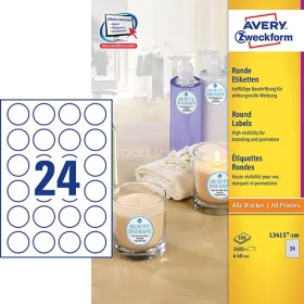   Etikett címke speciális L3415-100 fehér kör 40mm 100ív Avery