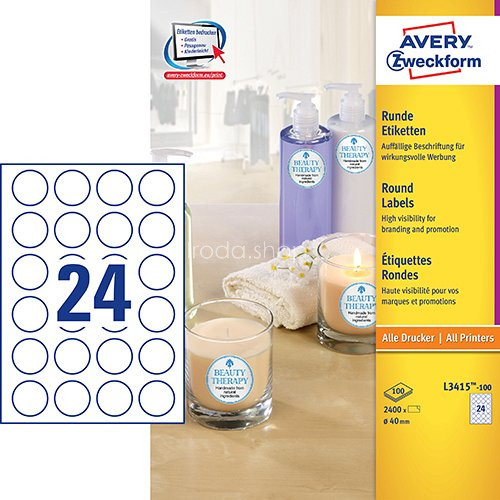 Etikett címke speciális L3415-100 fehér kör 40mm 100ív Avery