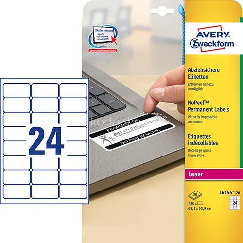 Etikett címke speciális L6146-20 eltávolíthatatlan 63,5x33,9mm 20ív Avery