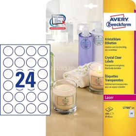   Etikett címke speciális L7780-25 víztiszta átlátszó kör 40mm 25ív Avery