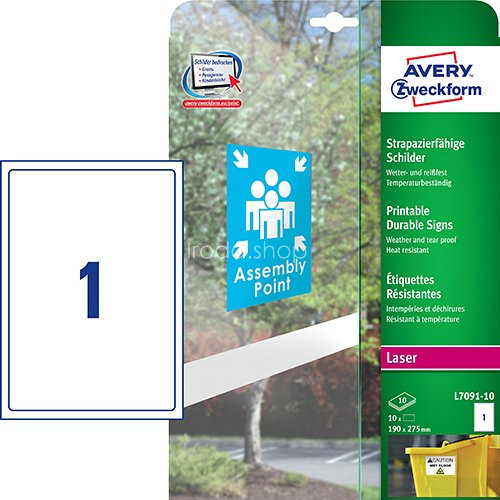 Etikett címke speciális L7091-10 kültéri öntapadó fólia fehér 190x275mm 10 ív Avery
