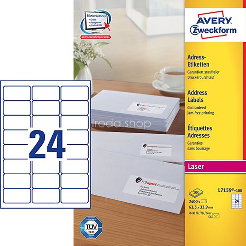 Etikett címke címzés L7159-100 C6 borítékra QuickPEEL  63,5x33,9mm Avery