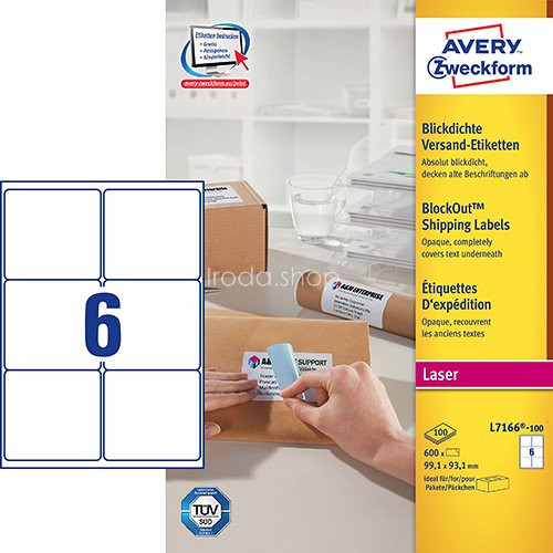 Etikett címke címzés L7166-100 csomagra kerekített sarkok QuickPEEL 99,1x93,1mm Avery