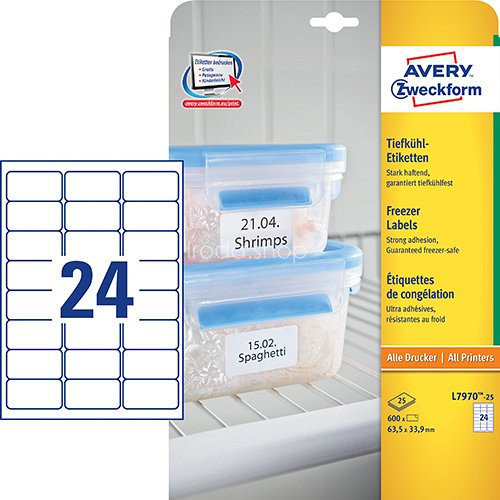 Etikett címke speciális L7970-20 fagyasztó címke  63,5 x 33,9 mm Avery