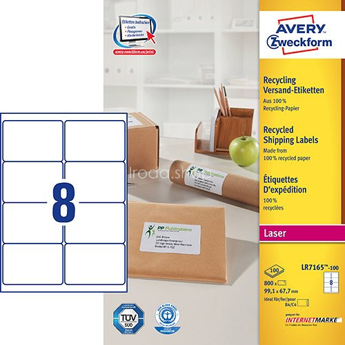 Etikett címke címzés újrahasznosított LR7165-100  QuickPEEL 99,1x67,7mm Avery