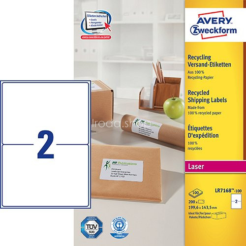 Etikett címke címzés újrahasznosított  LR7168-100 QuickPEEL 199,6x143,5mm Avery