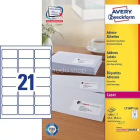  Etikett címke címzés L7160-100 C6 borítékra QuickPEEL 63,5x38,1mm Avery