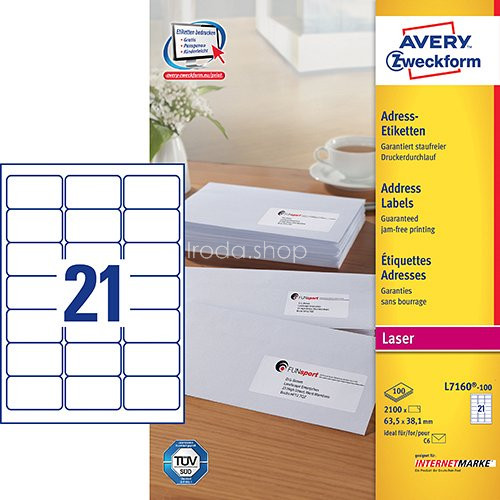 Etikett címke címzés L7160-100 C6 borítékra QuickPEEL 63,5x38,1mm Avery