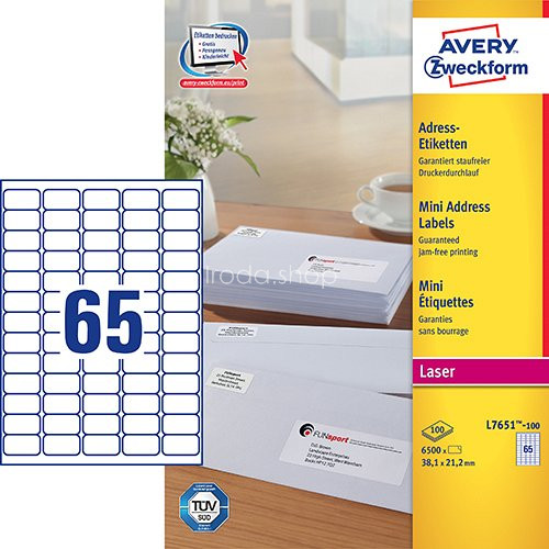 Etikett címke speciális  L7651-100 mini QuickPEEL 38,1x21,2mm Avery