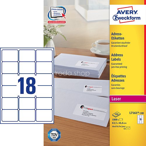 Etikett címke címzés L7161-100 C6 borítékra QuickPEEL 63,5x46,6mm Avery