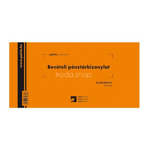 Bevételi pénztárbizonylat 25x3lap B.318-102/A/V Pátria