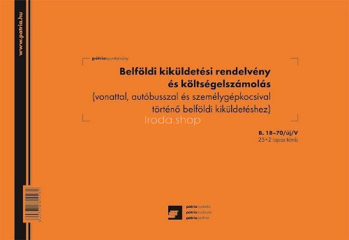 Kiküldetési utasítás 50lap B.18-70 Pátria