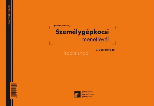 Személygépkocsi menetlevél 100lap fekvő D.Gépj.36 Pátria