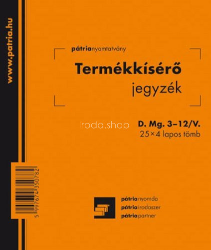 Termékkísérő jegyz. 25x4lap D.Mg.3-12/V Pátria