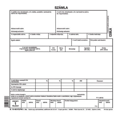 Számla A/5 5pld. álló B.10-06/V/S S Pátria