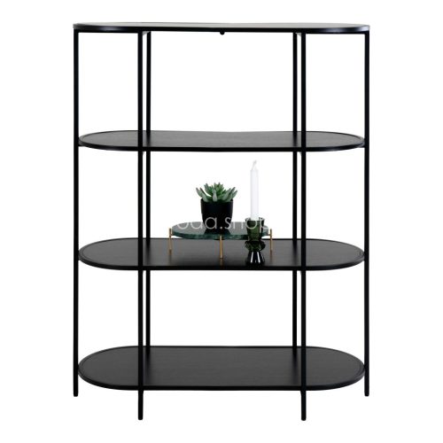 Vita Ovális polc, 4 polcos, fekete, fekete keret 85x36x111 cm