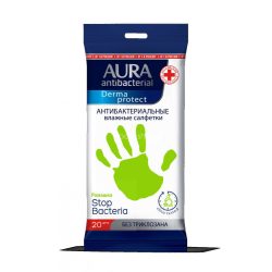 AURA Derma Protect antibakteriális törlőkendő 20 db