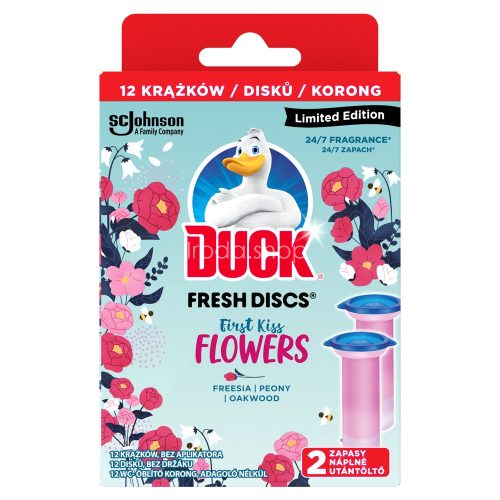 Duck® Fresh Discs zselés WC-öblítő korong utántöltő 2x36 ml First Kiss Flowers