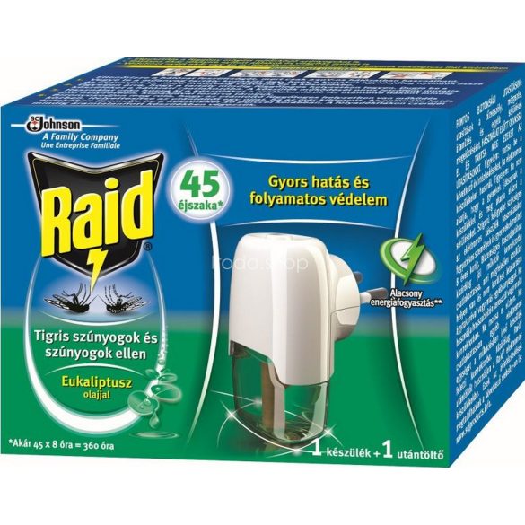 Raid® Elektromos szúnyogirtó készülék Eukaliptusz illattal 45 éjszakás 1 db +27 ml