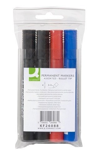 Marker klt. 4db permanent Q-Connect kerek 2 fek/ 1 kék/ 1 pir KF26088