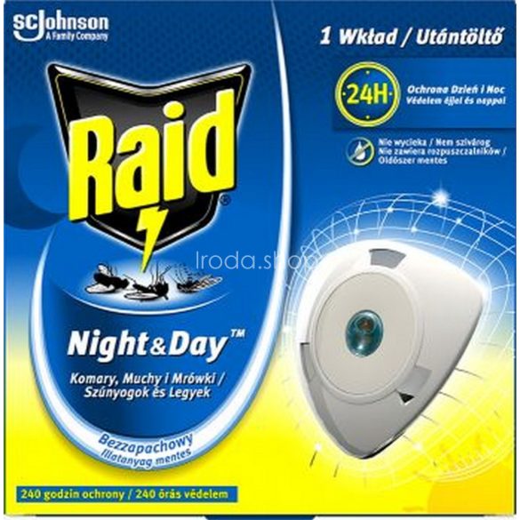 Raid® Night&Day szúnyog- és légyirtó korong készülékhez utántöltő 240 órás