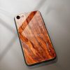 Xiaomi Redmi 8, Szilikon védőkeret, edzett üveg hátlap, fa minta, Wooze Wood, rozsdabarna