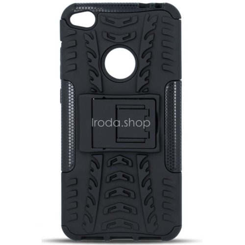 Motorola Moto G9 / G9 Play / E7 Plus, Műanyag hátlap védőtok, Defender, kitámasztóval és szilikon belsővel, autógumi minta, fekete