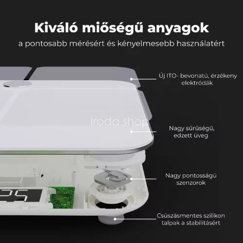 AENO ABS0001S BS1S okos testmérleg, 15 féle mérőszám, LED kijelző, 180 kg-ig terhelhető, AENO app, 10+1 profil, ITO üveg