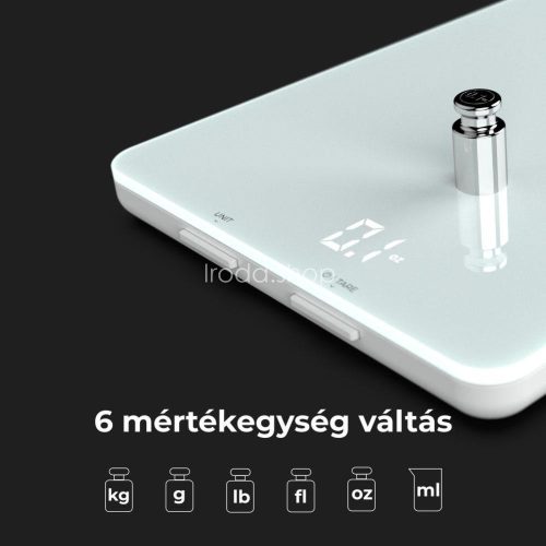 AENO AKS0001S KS1S intelligens konyhai mérleg, max. 8 kg kapacitás, LED kijelző, Bluetooth csatlakozás, edzett üvegfelület