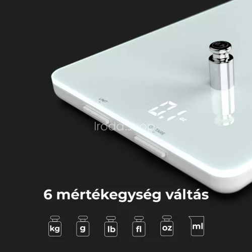 AENO AKS0001S KS1S intelligens konyhai mérleg, max. 8 kg kapacitás, LED kijelző, Bluetooth csatlakozás, edzett üvegfelület